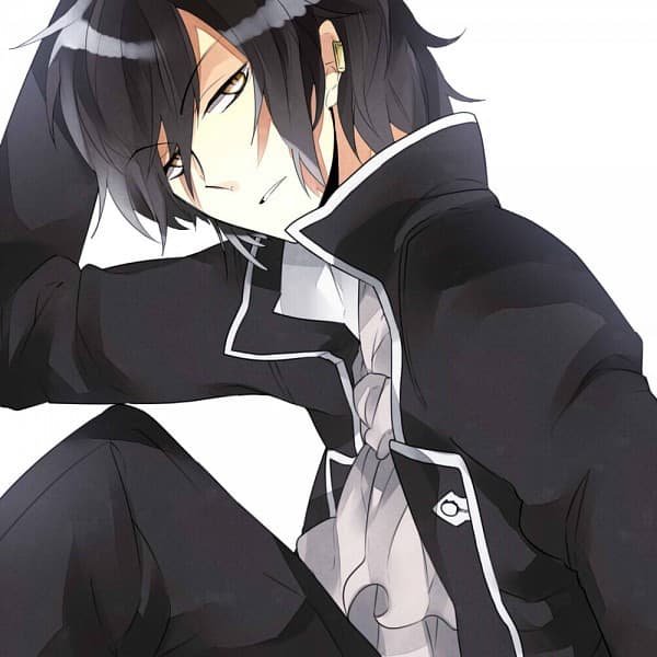 Anime boy with black hair and gold eyes
