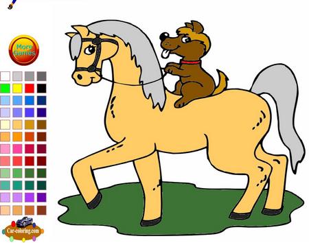 Раскраска собака и лошадь. Онлайн игра про лошадей