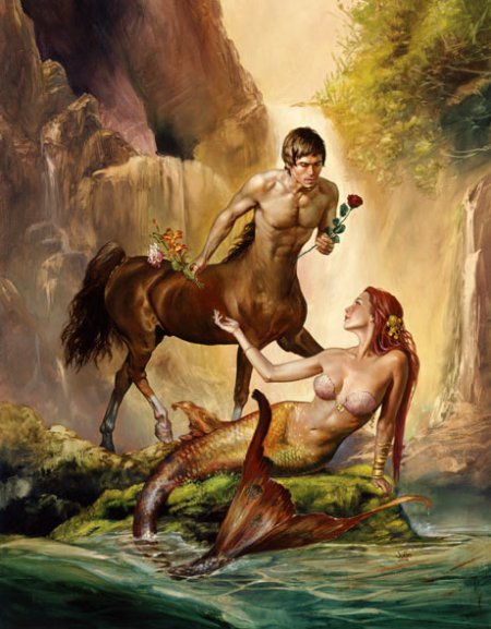 Рисунок кентавра и русалки