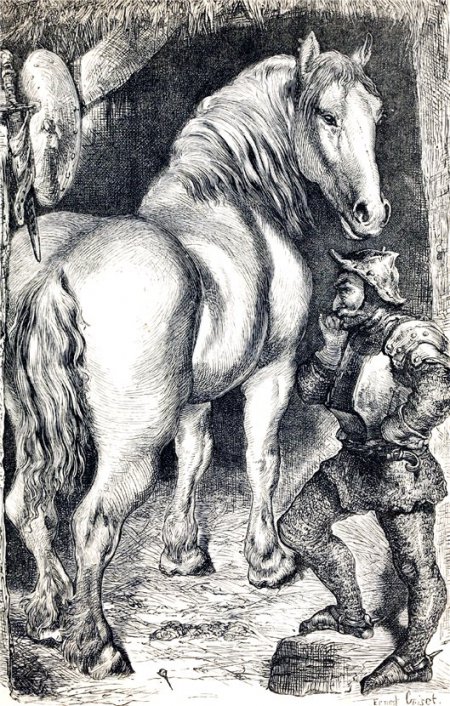 Рисунок рыцаря и лошади
