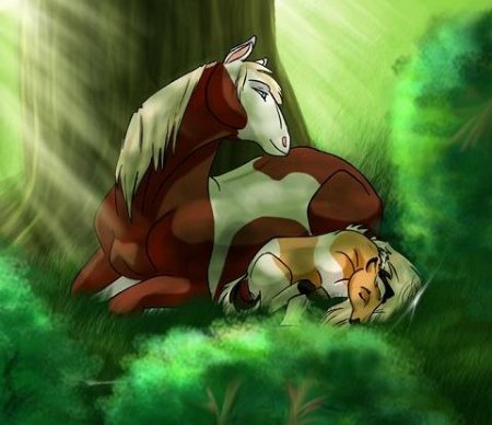 Рисунок Грозы и новорождённой Гейст - дочери великого Спирита и великой Грозы (автор рисунка неизвестен)