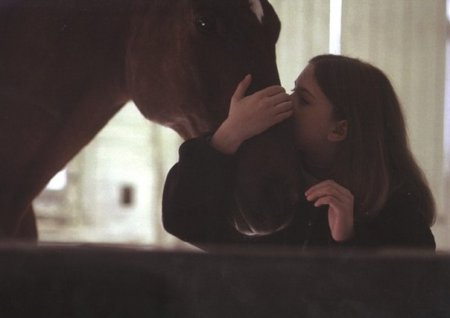 Девочка целует лошадку