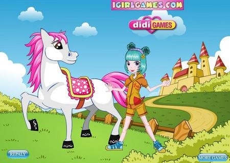 Девочка с лошадкой на прогулке. Онлайн игра про лошадей.
