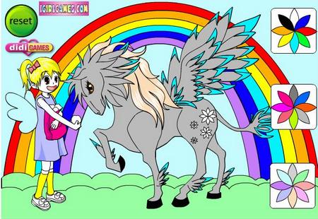 Раскраска  Девочка и лошадь. Онлайн игра про лошадей